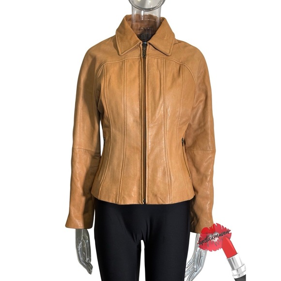 Wilson’s Leather Jackets & Blazers - Wilsons Leather Jacket Womens Large Brown Genuine Edgy Biker Moto‎ Zip Up
